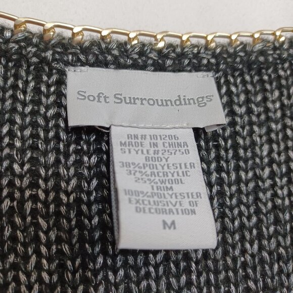 Soft Surroundings Sweater Black Metallic Gold Tone Chain Chiffon Hem Womens Med - Picture 6 of 9